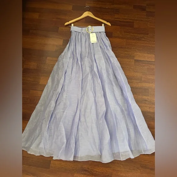 NWT Zimmermann Belted Linen Organza Maxi in Periwinkle Skirt 0 US4 - Picture 14 of 17